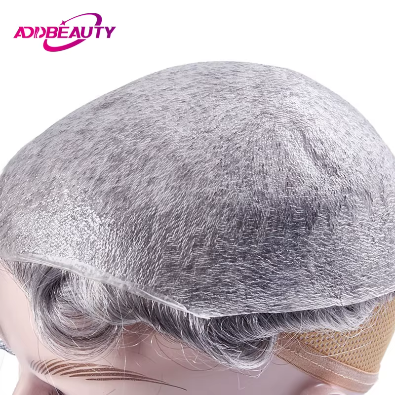 Full PU 0.02-0.03mm Vloop homme toupet indien perruques de cheveux humains peau Super mince hommes prothèse capillaire