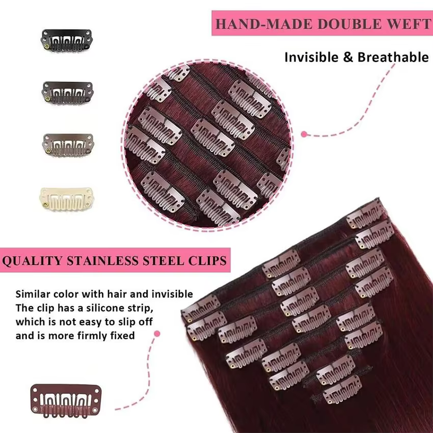 Extensions de cheveux humains bordeaux 99J
