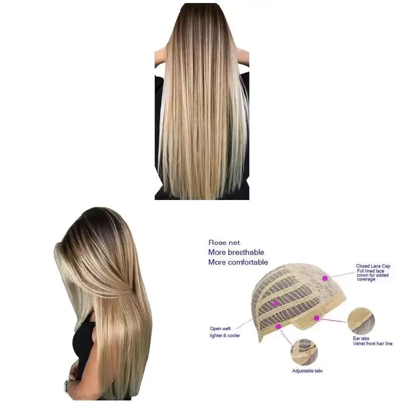 Perruque longue et lisse naturelle pour femmes