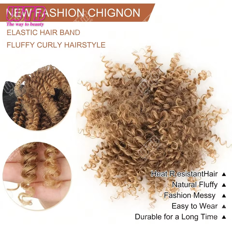 4 pouces synthétique Afro crépus bouclés Chignon Extension de cheveux pièces
