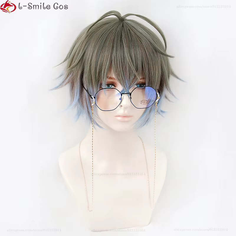 Haute qualité VTuber NIJISANJI Luxiem Ike Eveland Cosplay perruque gris brun dégradé bleu clair résistant à la chaleur synthétique cheveux perruques