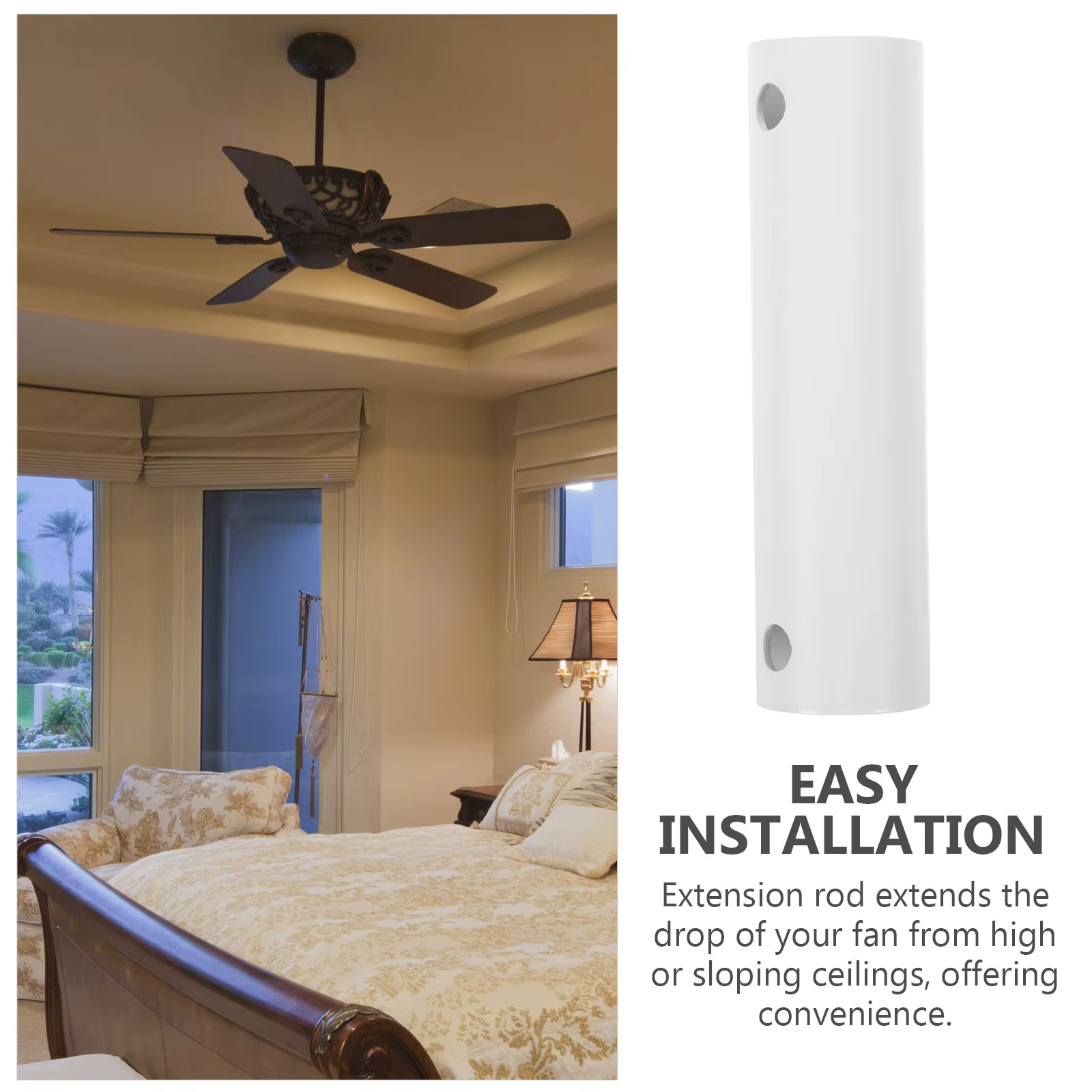 Extension de tige de ventilateur de plafond blanche de 10 cm, tige d'extension universelle de remplacement pour ventilateur, tige en métal durable pour l'amélioration de la maison