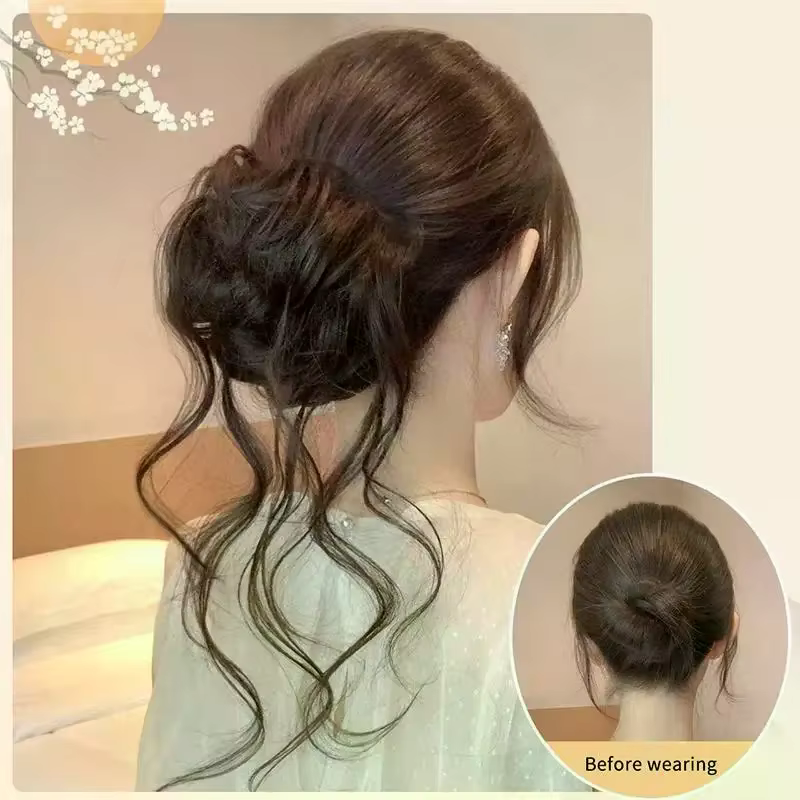 Chignon synthétique élégant et bouclé avec élastique, extension de cheveux volumineuse pour usage quotidien et occasions spéciales