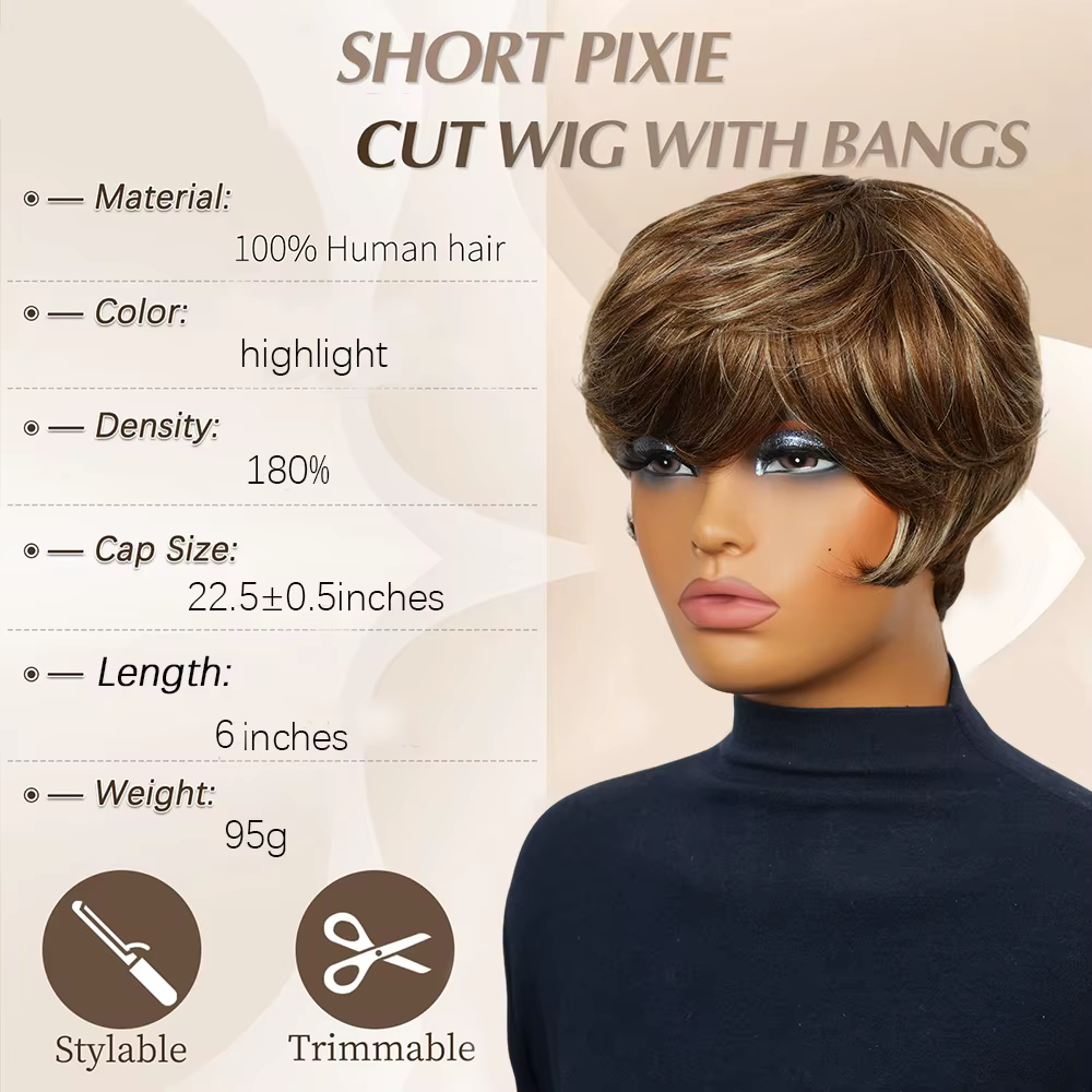 Perruque courte pour homme en cheveux naturels