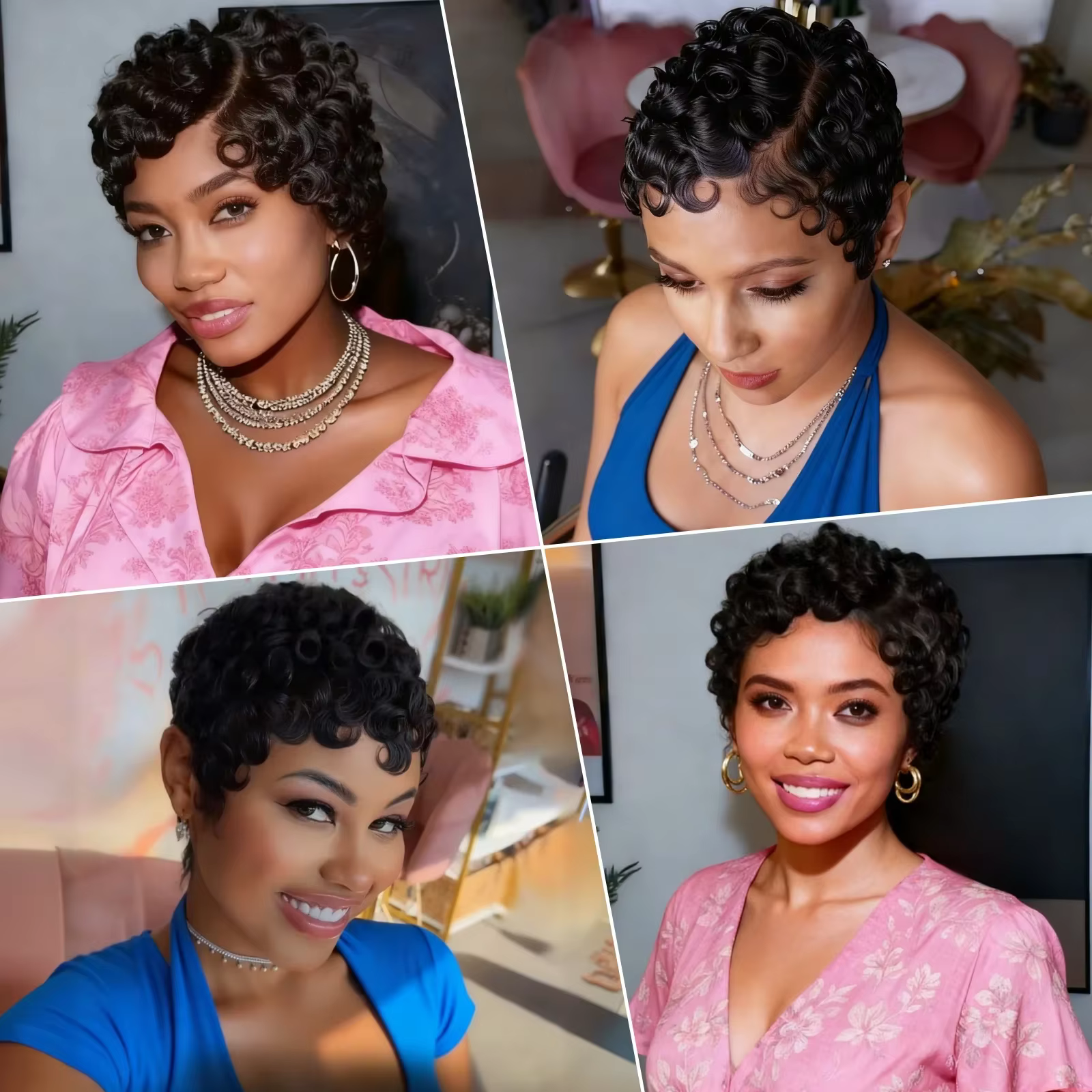 Perruque Courte Bouclée Chic et Élégante en Cheveux Humains 100% Naturels