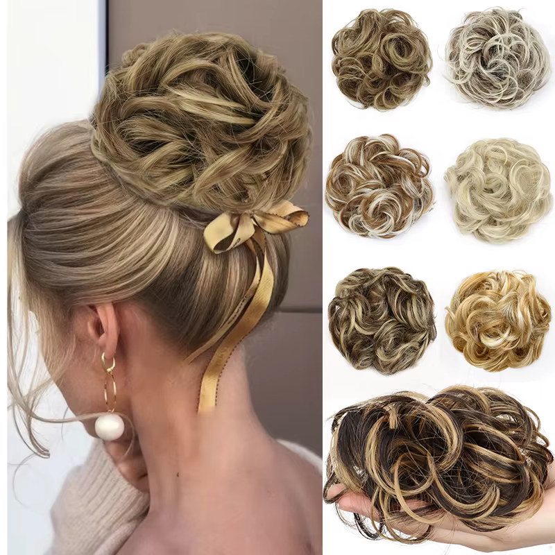 Extensions de chignon synthétiques bouclées courtes et désordonnées pour femmes