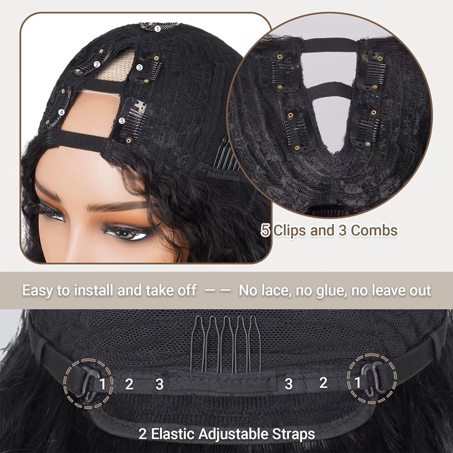 Perruque Afro V-Part frisée crépue pour femmes noires, perruque sans colle prête à porter avec des boucles rebondissantes uniques aux pointes, synthétique