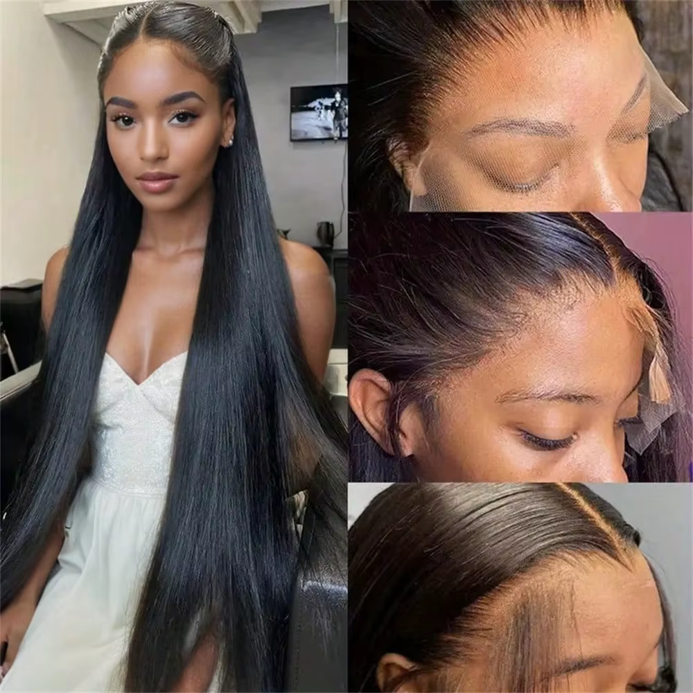 Perruque brésilienne Remy ultra-lisse haute densité 250% 42 pouces 13x6 5x5 Lace avec ligne de cheveux pré-épilée 13x4 Noir naturel pour femmes