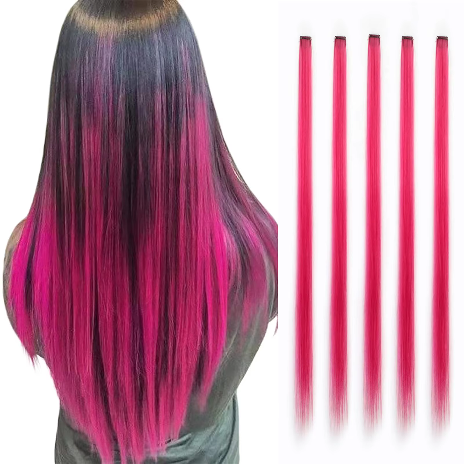 Extensions de cheveux synthétiques colorées à clips