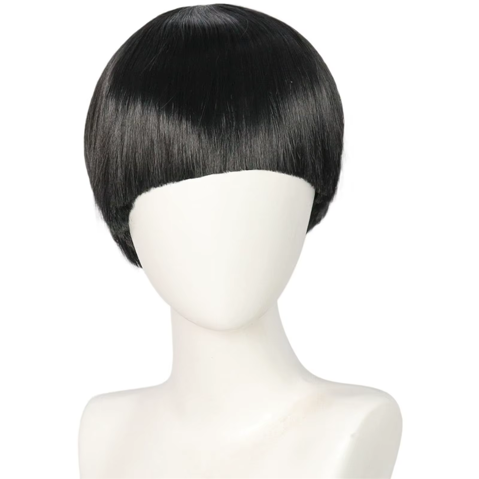 Perruques courtes noires avec frange pour hommes et femmes
