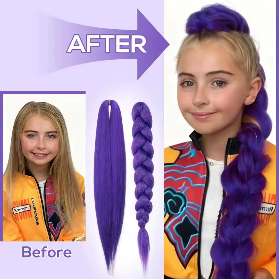 Extensions de cheveux synthétiques tressés violets longs de 24 pouces
