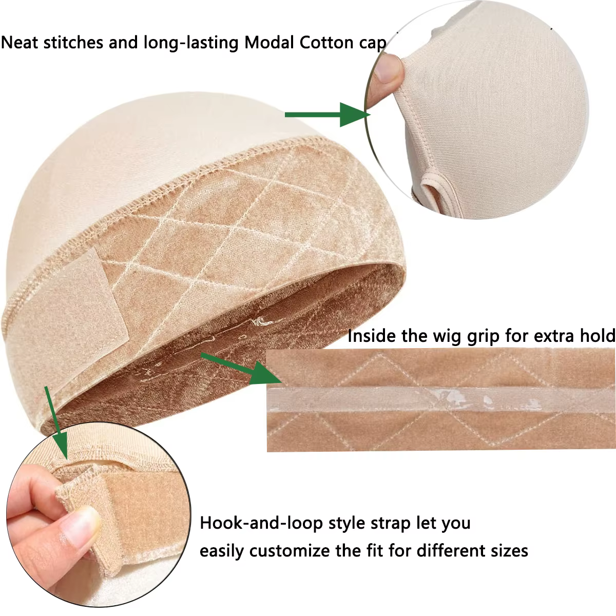 Bonnet de maintien de perruque avec bande en silicone antidérapante