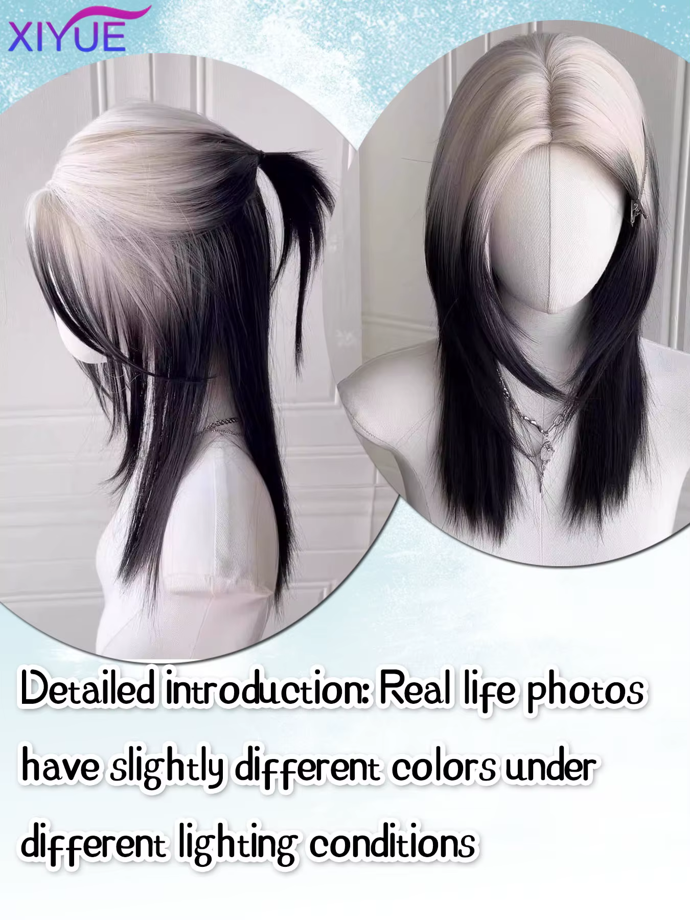 Perruque de Cosplay Synthétique Noire et Blanche Naturelle pour Garçon