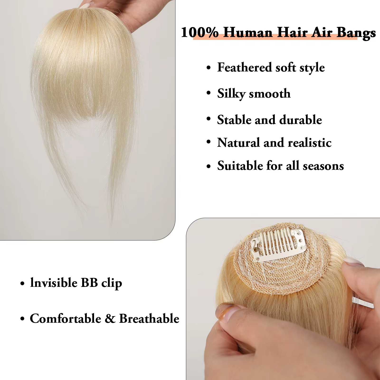 100% cheveux humains frange Clips dans Air
