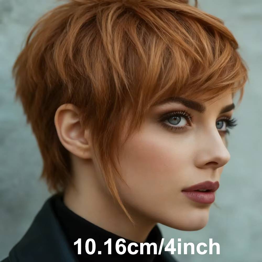 Perruque courte chic dégradée couleur auburn cuivré chaud