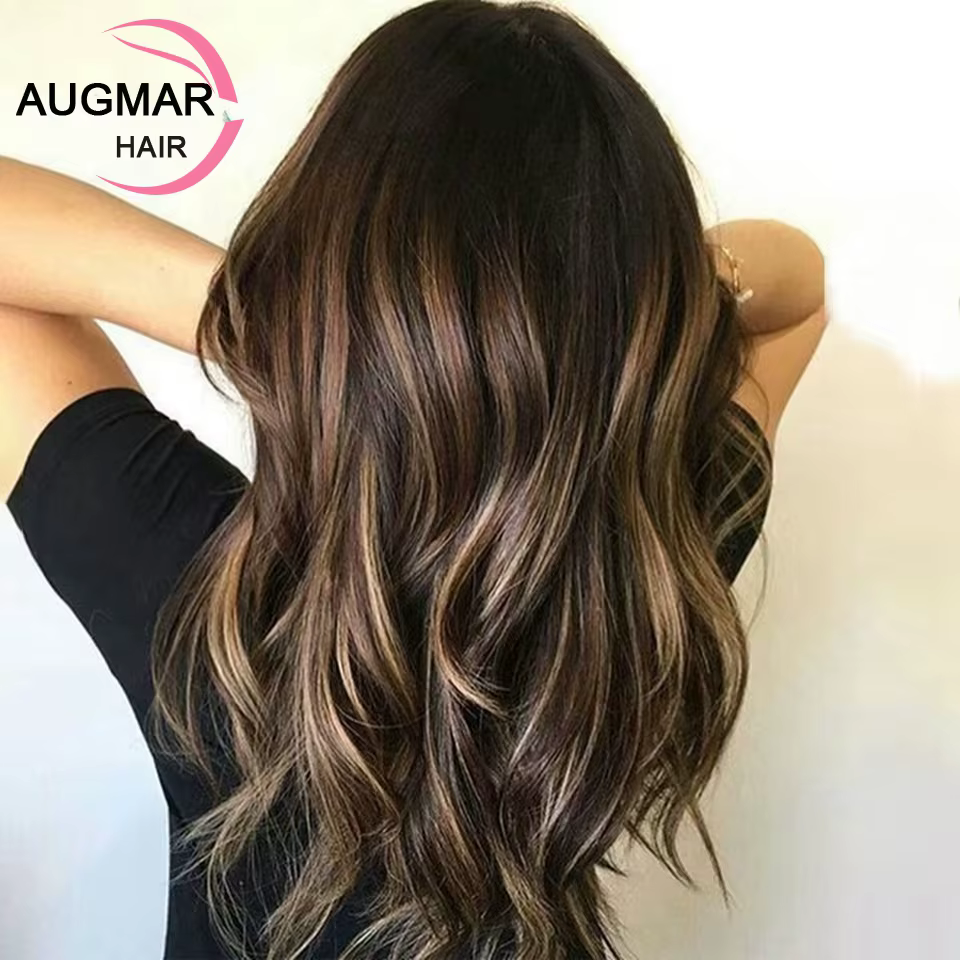Perruque Brésilienne Naturelle Cheveux Courts Ondulés à Reflets Blonds