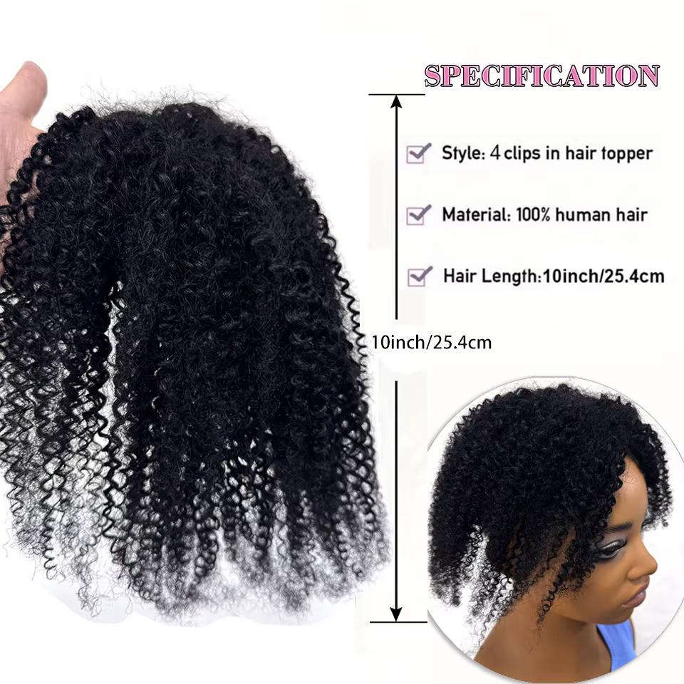 Topper de cheveux afro crépus bouclés pour femmes – Postiche d'aspect naturel crépu bouclé pour amincir la couverture