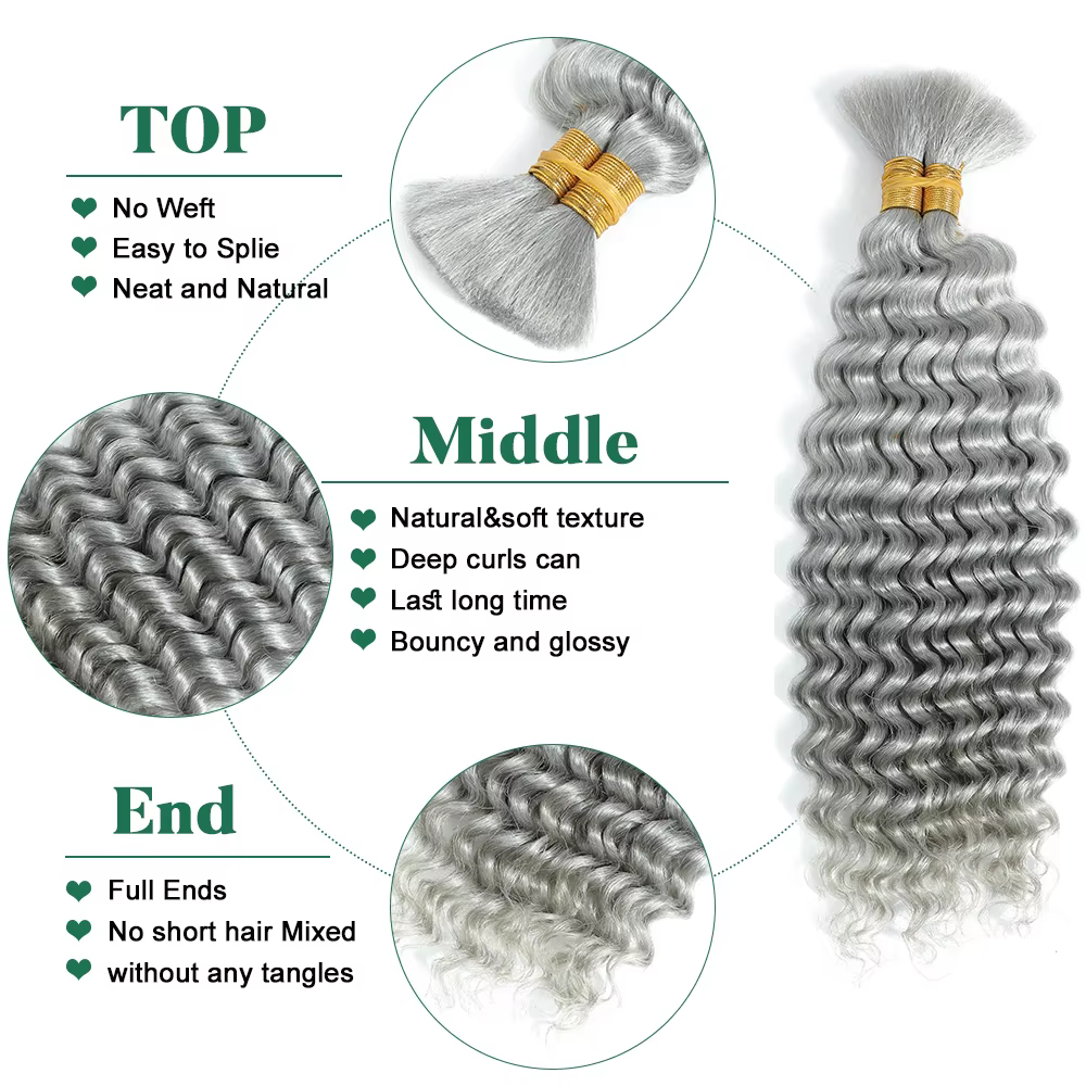 Gris vague profonde en vrac cheveux humains tressage blond gingembre bouclés