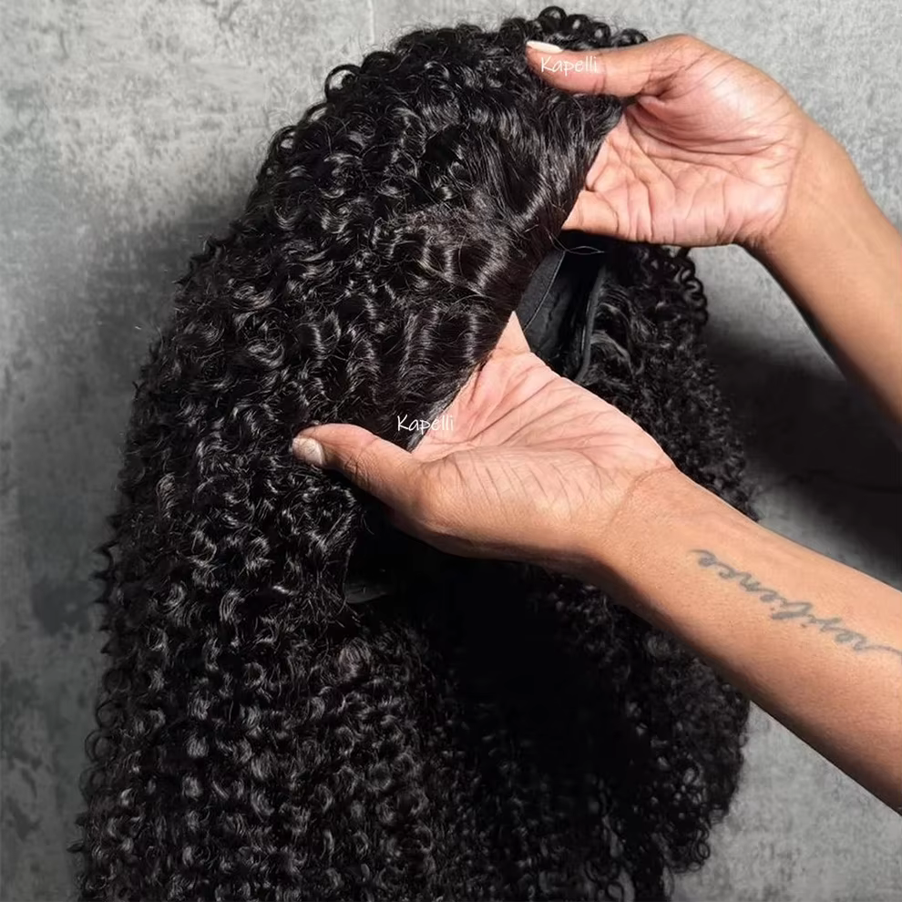 Perruque mi-tête en cheveux humains bouclés crépus