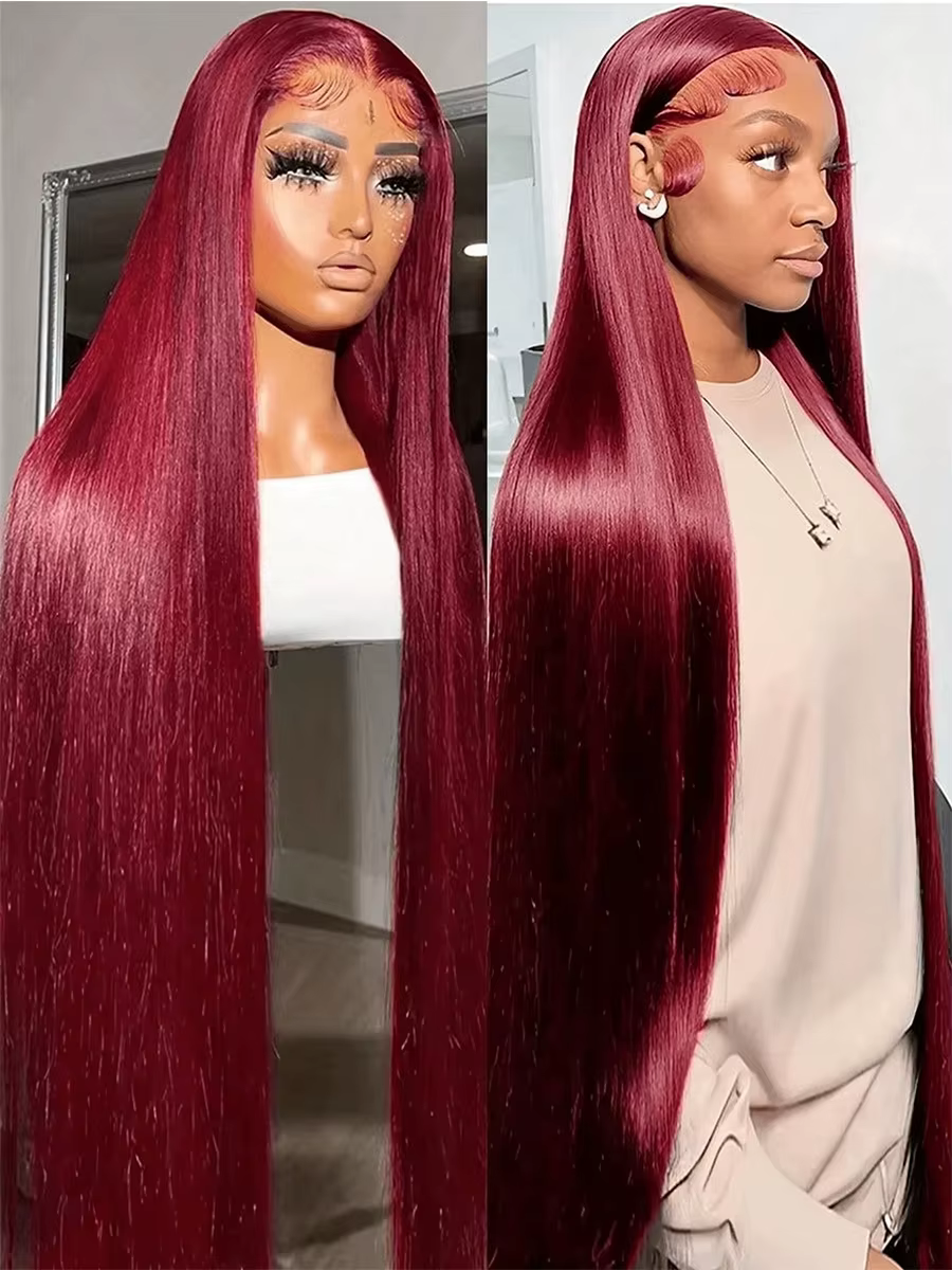 Perruque Lace Front Rouge Bourgogne 99J 13x4 avec Dentelle Transparente