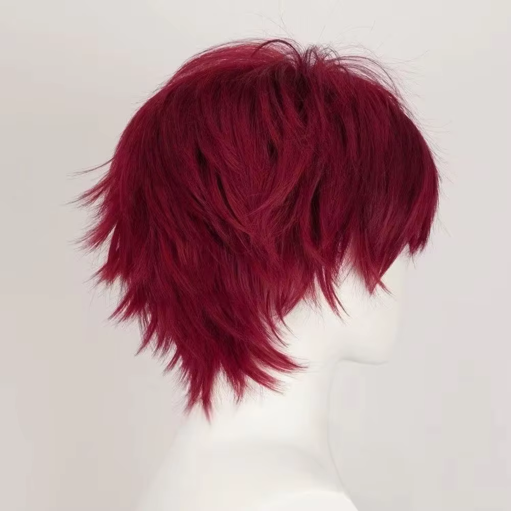 Perruque de cosplay polyvalente rouge synthétique pour hommes