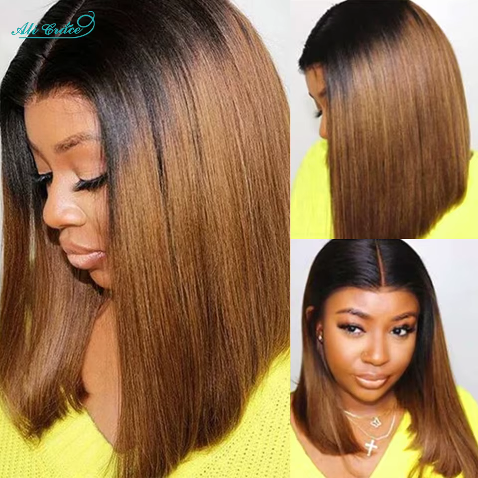 Ali Grace T1B/30 perruque Bob de cheveux humains 13x4 perruques frontales pleine dentelle pour les femmes pré plumées