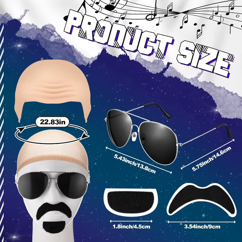 Casquettes de chauve avec lunettes et moustache
