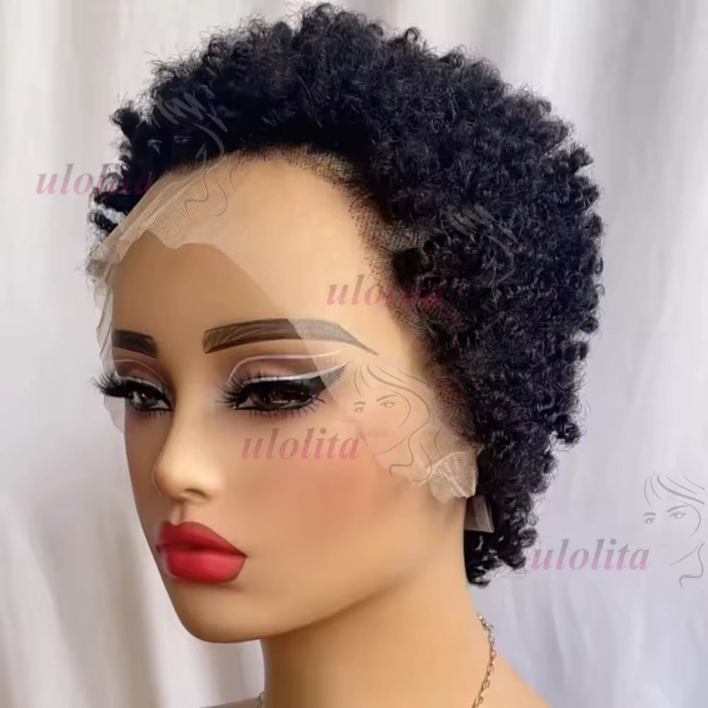 Perruque Courte Bouclée Naturelle en Cheveux Humains Premium 13x4 Lace Front