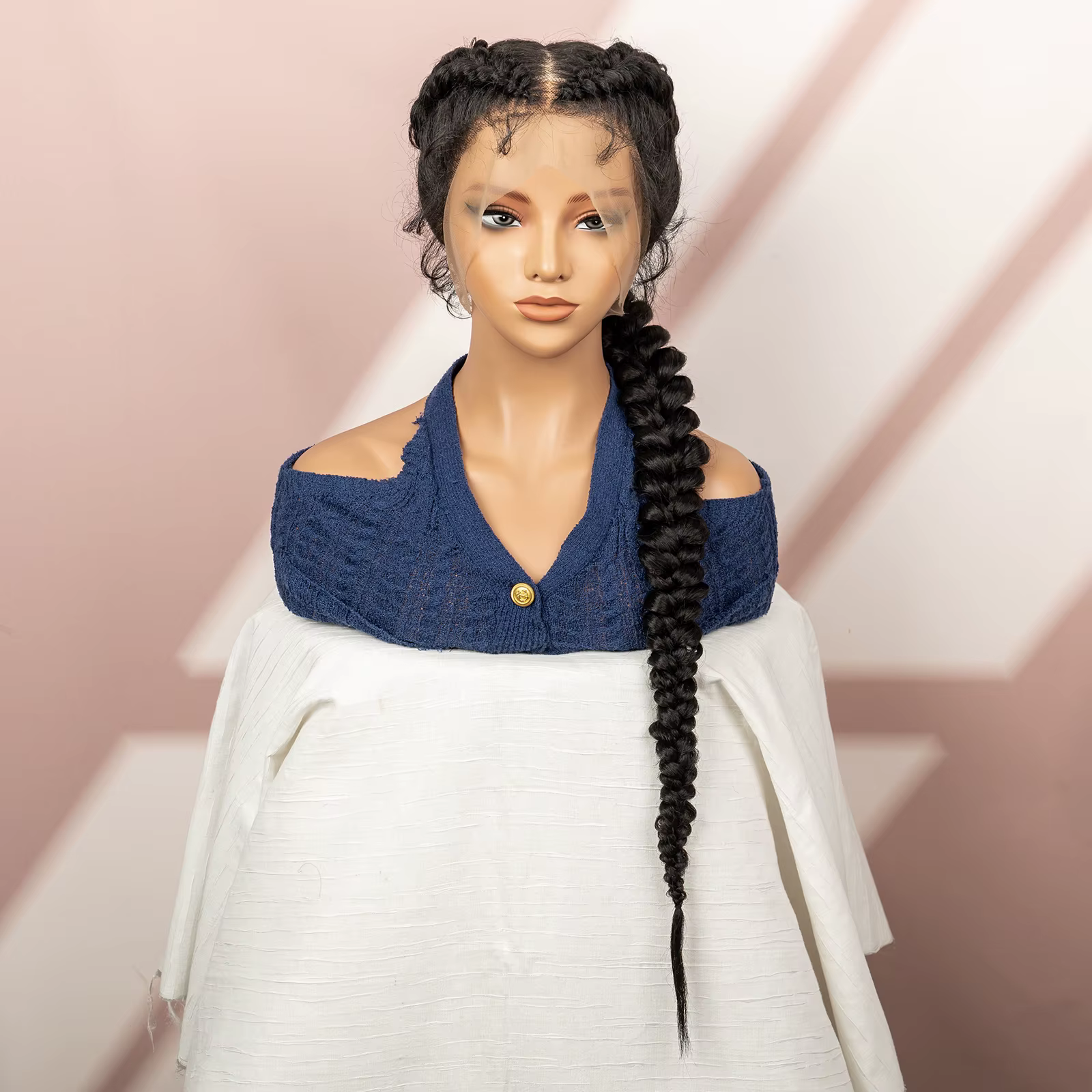 Cornrow tressé perruques pour femmes sans noeud 30 pouces synthétique Conrow tresses perruque avec bébé cheveux queue