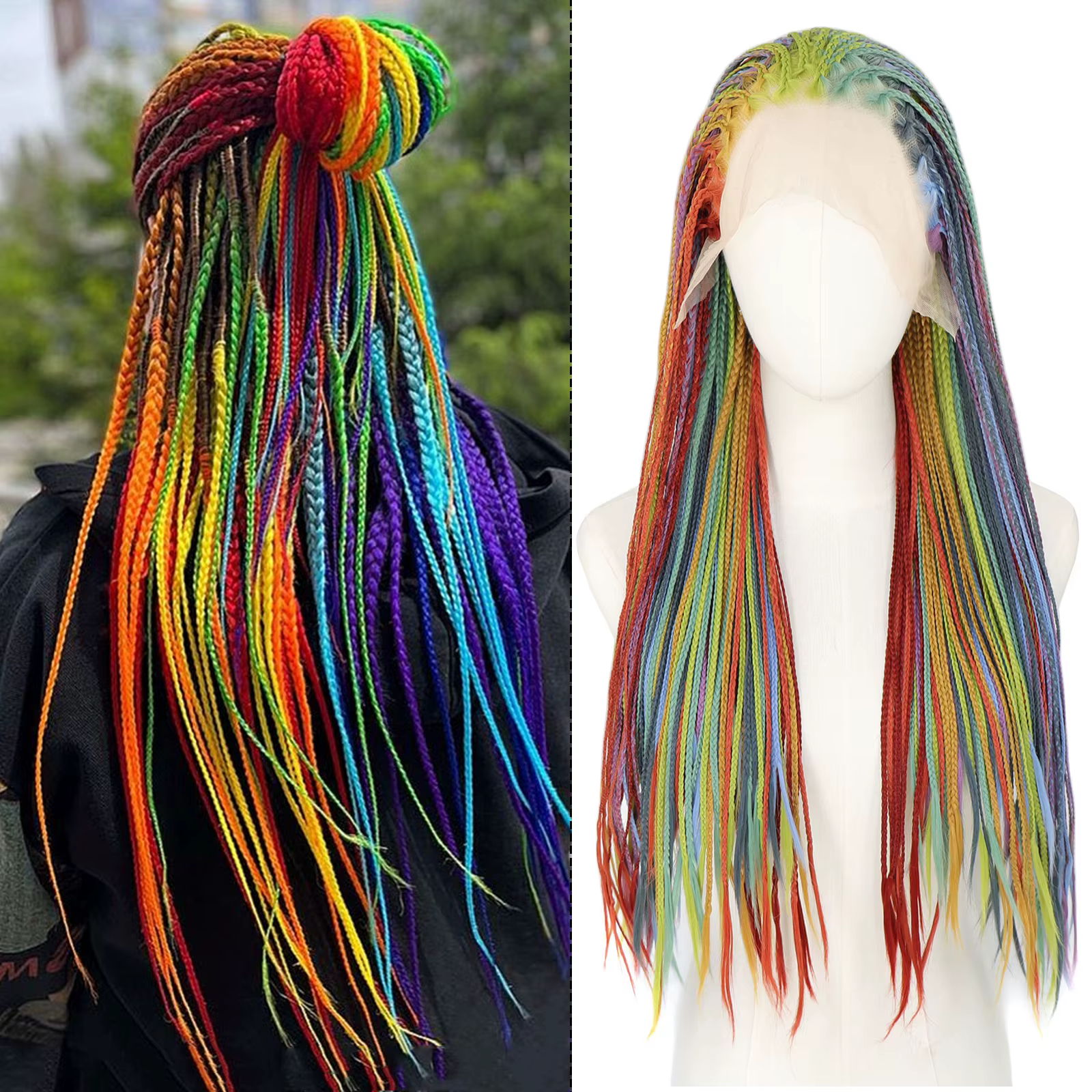 Perruques tressées en boîte colorée arc-en-ciel pour femmes noires