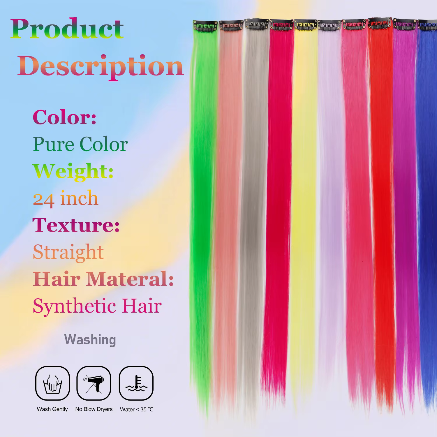 Extensions de cheveux synthétiques colorées à clipser