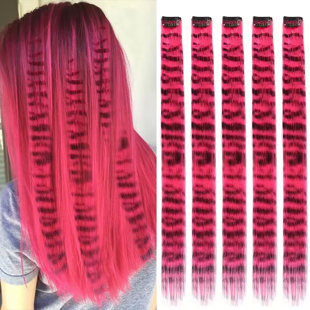 Extensions capillaires synthétiques lisses à Clip imprimé à rayures