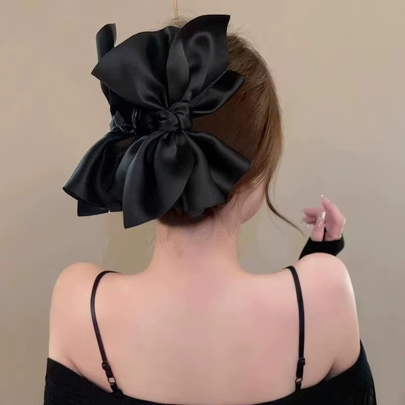 Pince à cheveux à gros nœud noir et blanc pour femmes
