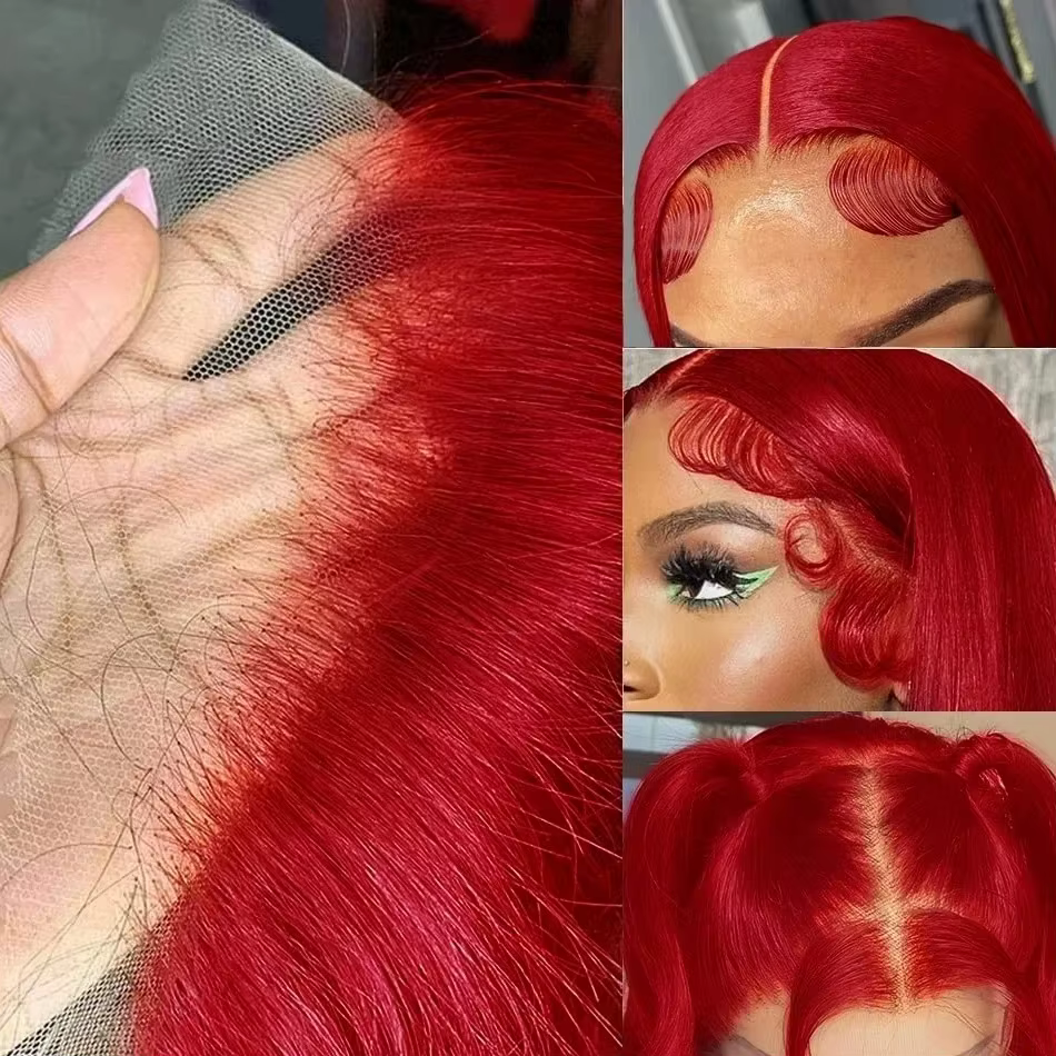 Perruque rouge chaude courte Bob droite dentelle avant
