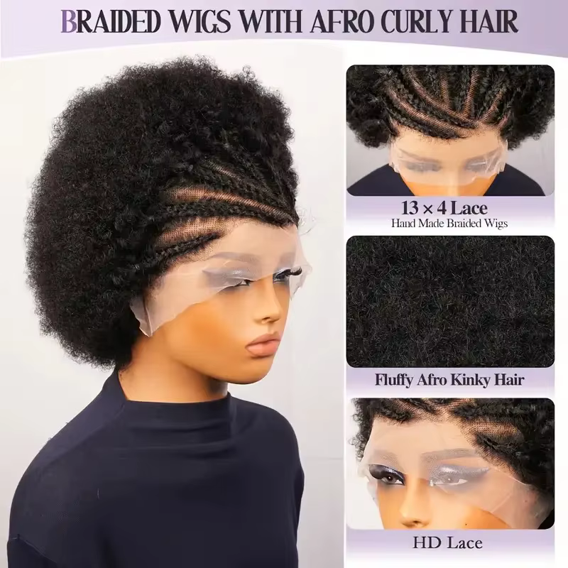 13x4 court Afro crépus bouclés Bob dentelle avant tressé perruques pour les femmes noires