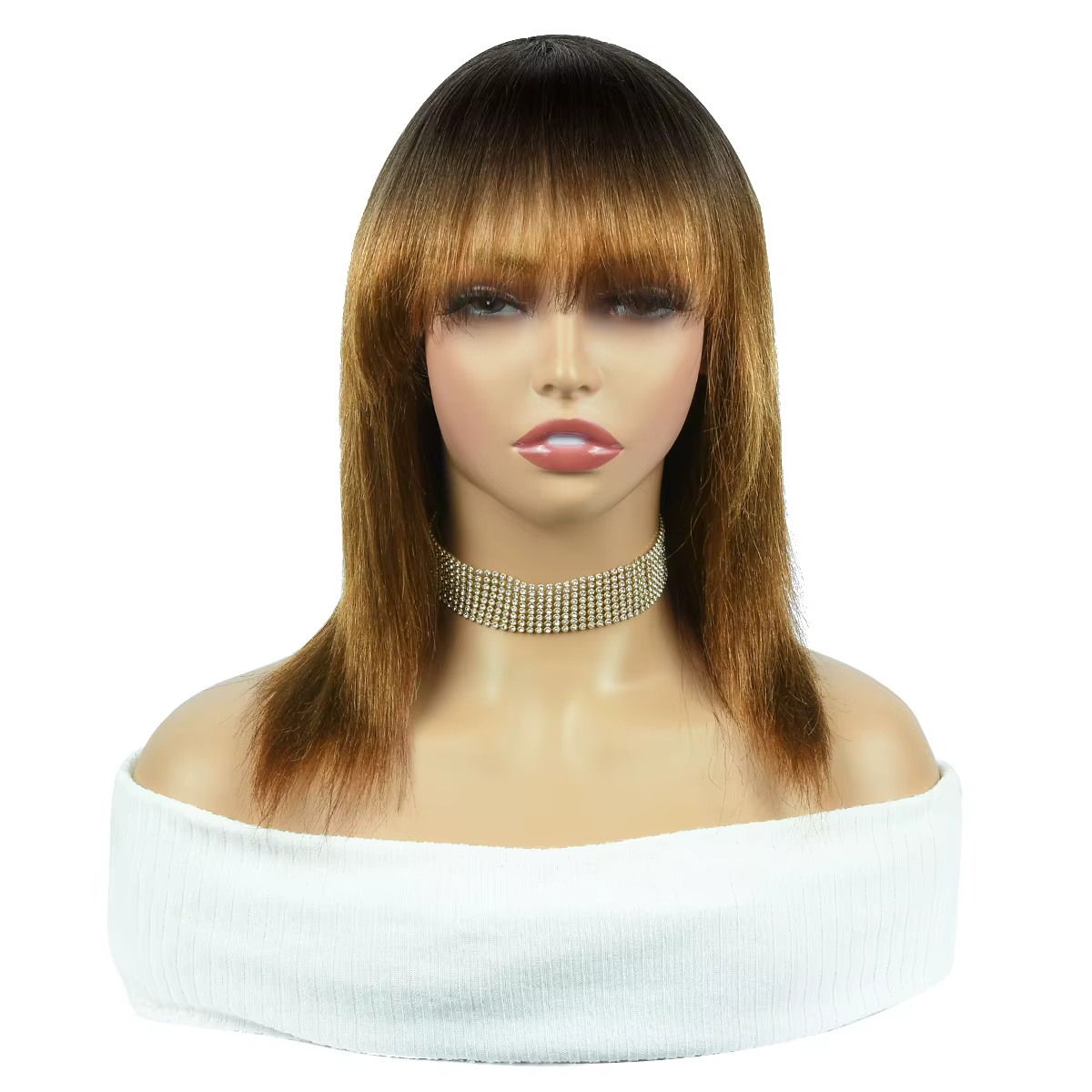 Perruque en cheveux humains lisses Omber avec frange