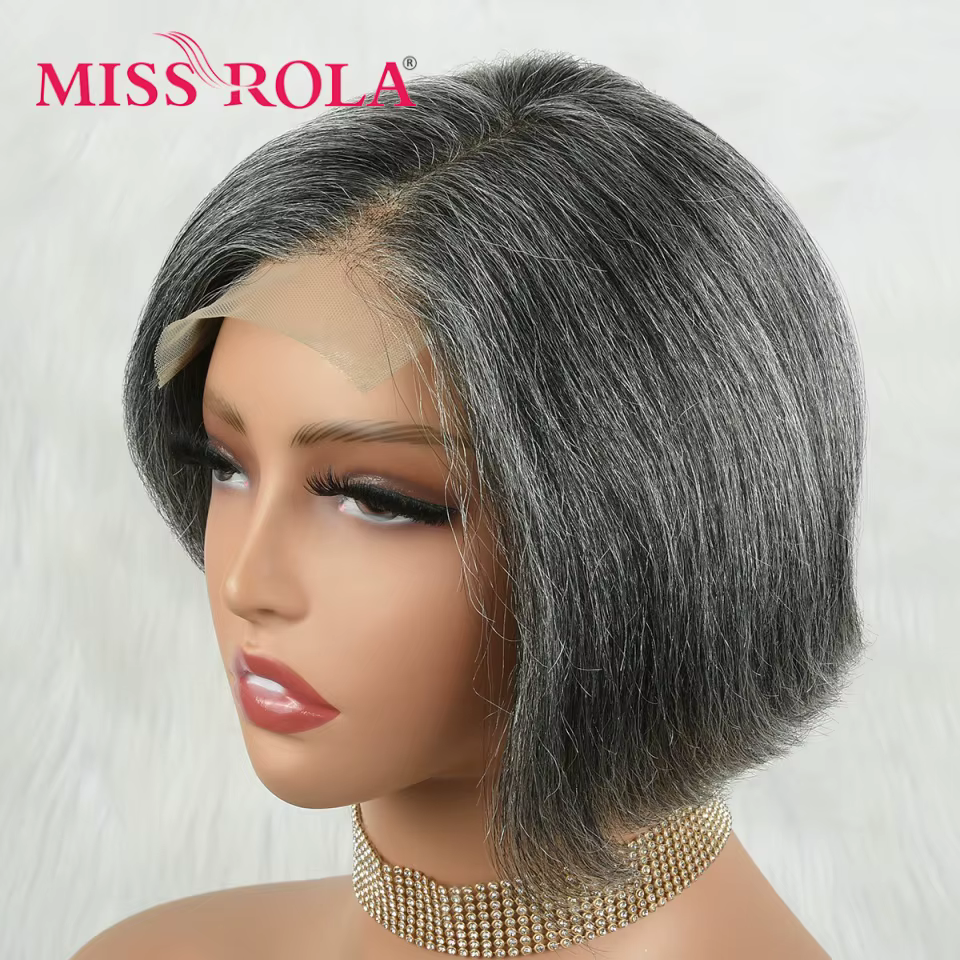 Miss Rola brésilien 4X4 dentelle avant perruques de cheveux humains reflets gris # 44 perruque