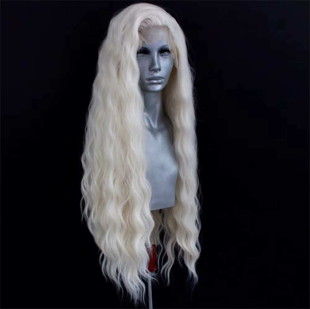 Perruque Lace Front Wig synthétique ondulée Blonde platine