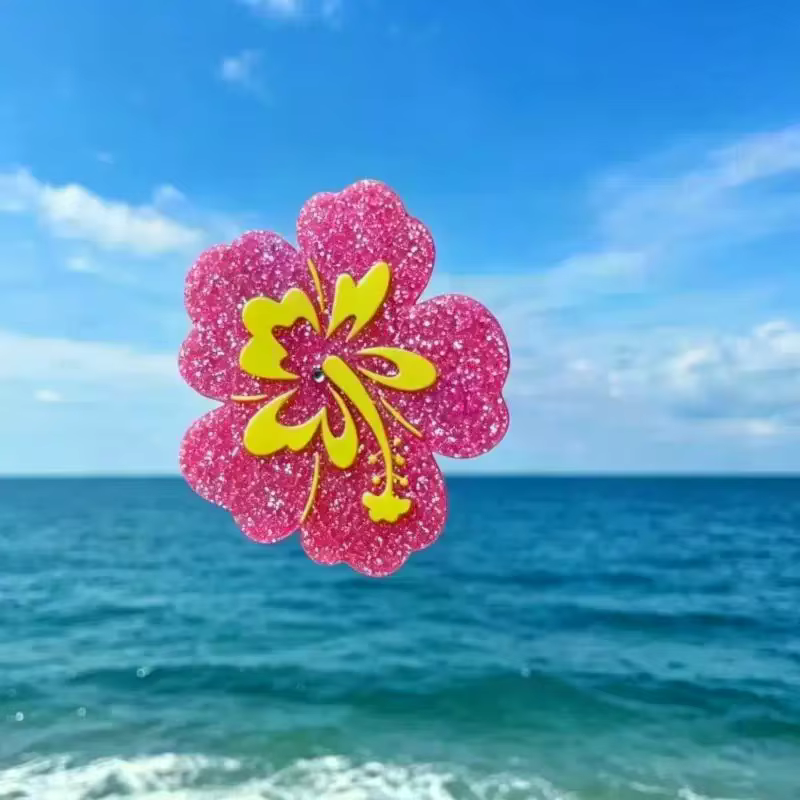 Barrettes à cheveux en forme de dauphin bleu scintillant avec fleur d'hibiscus rose et design tropical