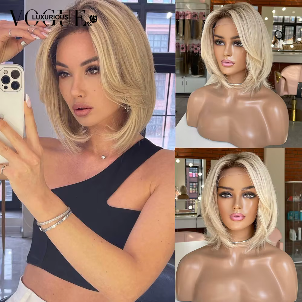 LUX VOGUE crépuscule sable or Balayage couleur 100% perruque de cheveux humains couche 260% densité Salon qualité 13x6