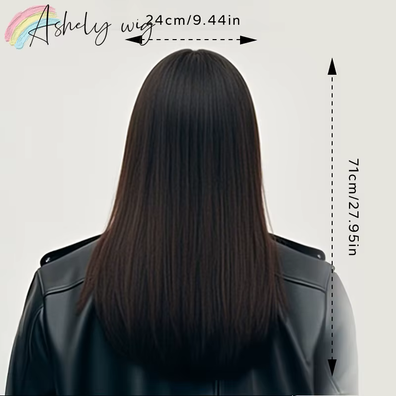 Perruque synthétique longue et lisse noire pour hommes