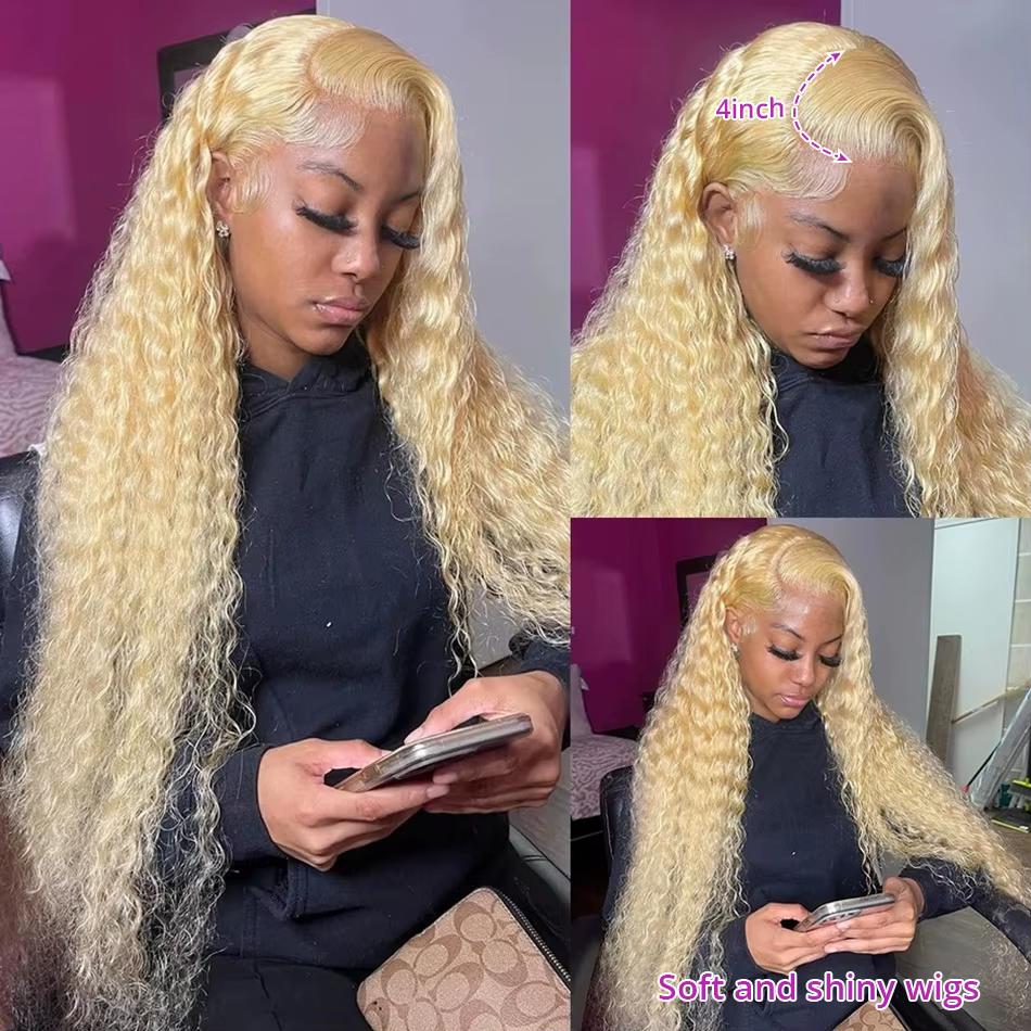 613 Hd dentelle frontale perruque 13X6 Blonde bouclés eau vague profonde