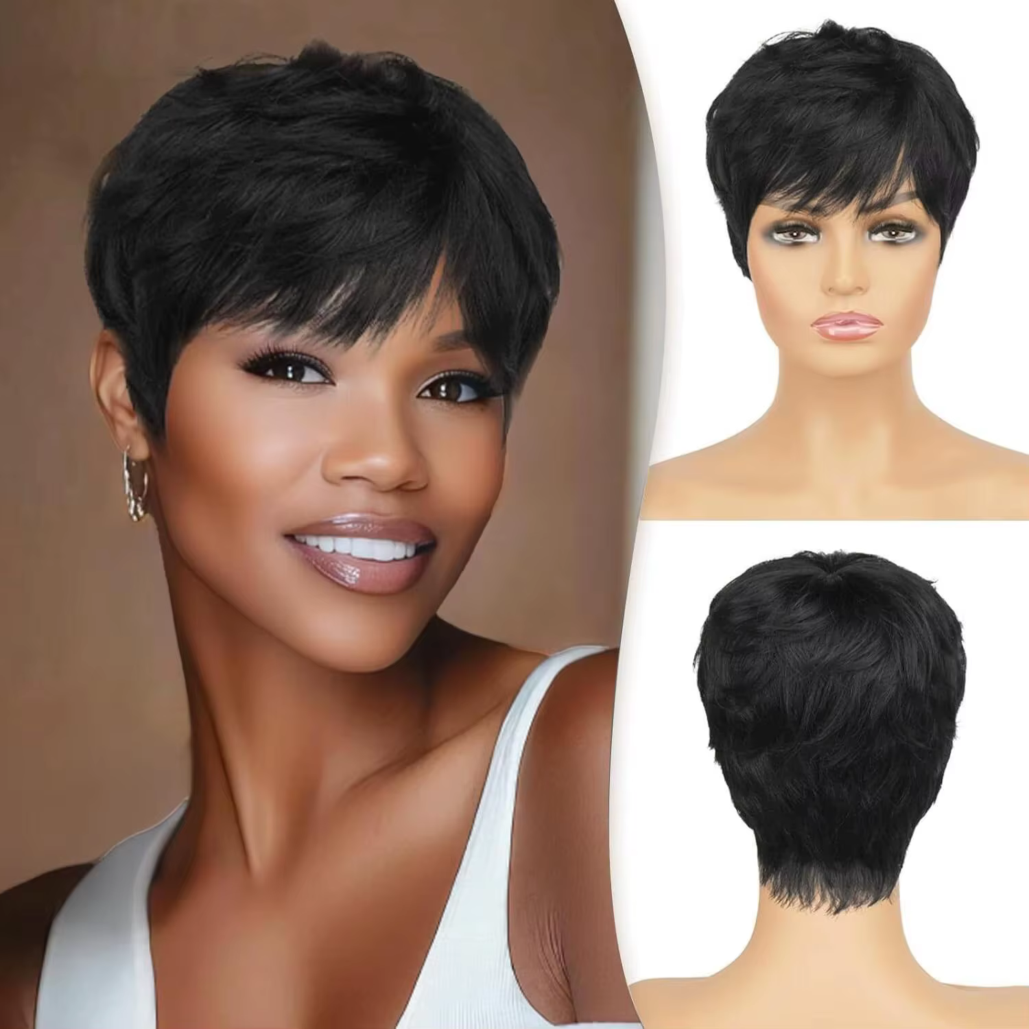 Perruque coupe pixie, perruque synthétique