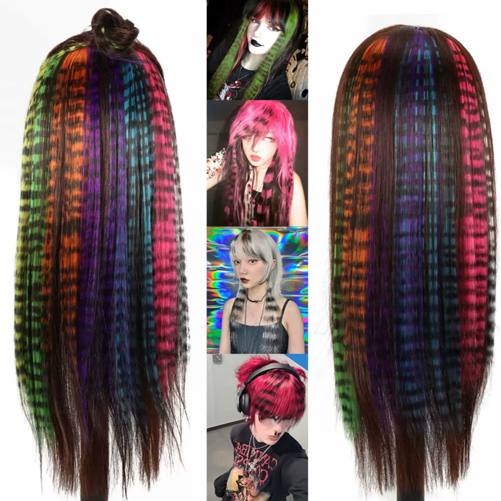 Extensions capillaires synthétiques lisses à clips imprimés à rayures