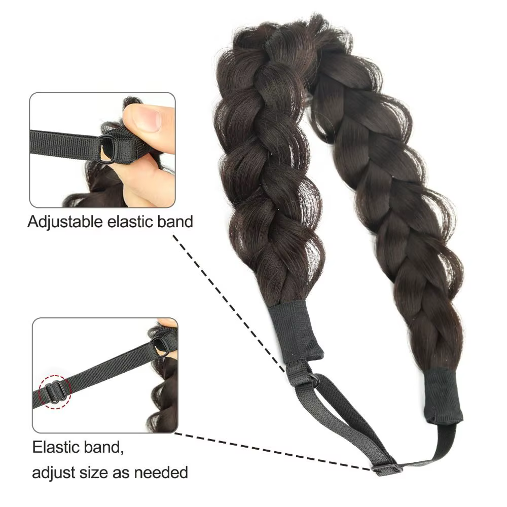Bandeau de cheveux tressé réglable, Extensions de chignon synthétiques extensibles doré/marron/noir, élastiques antidérapantes