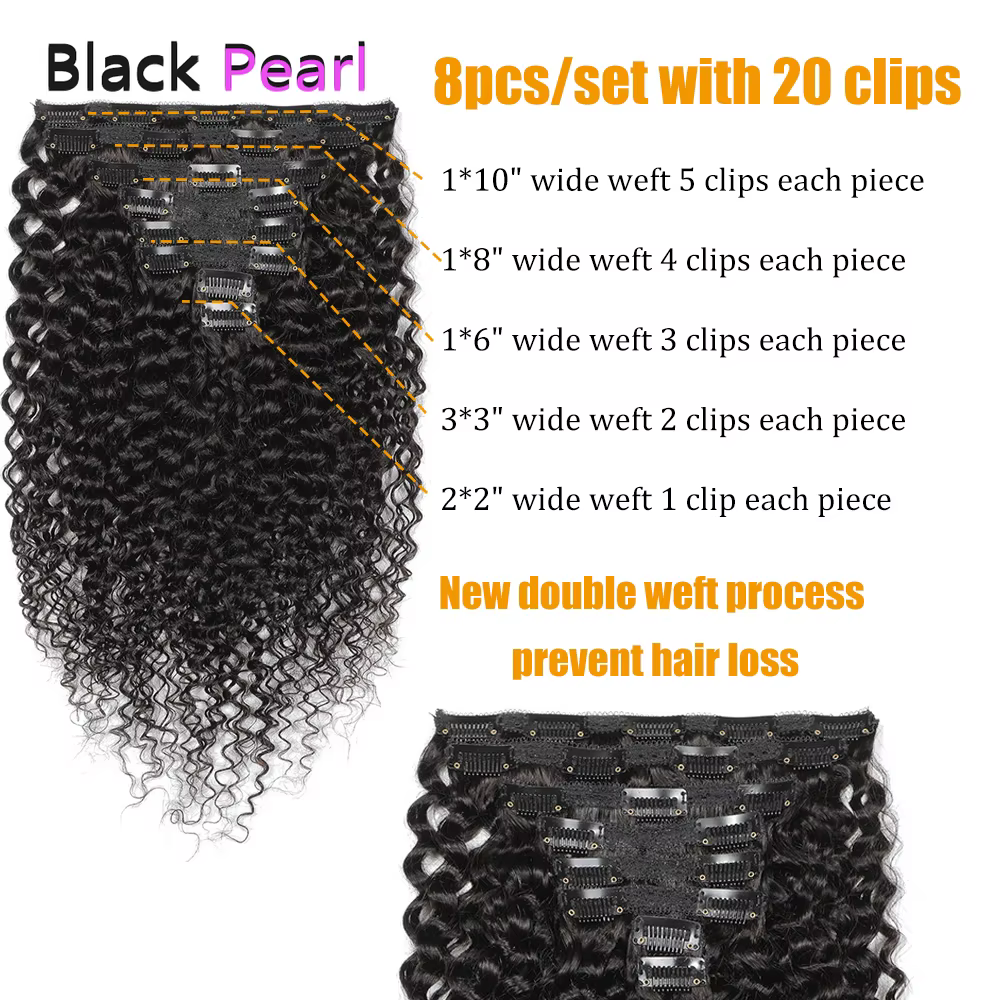 Extensions de cheveux bouclés à clipser Black Pearl Jerry Curly