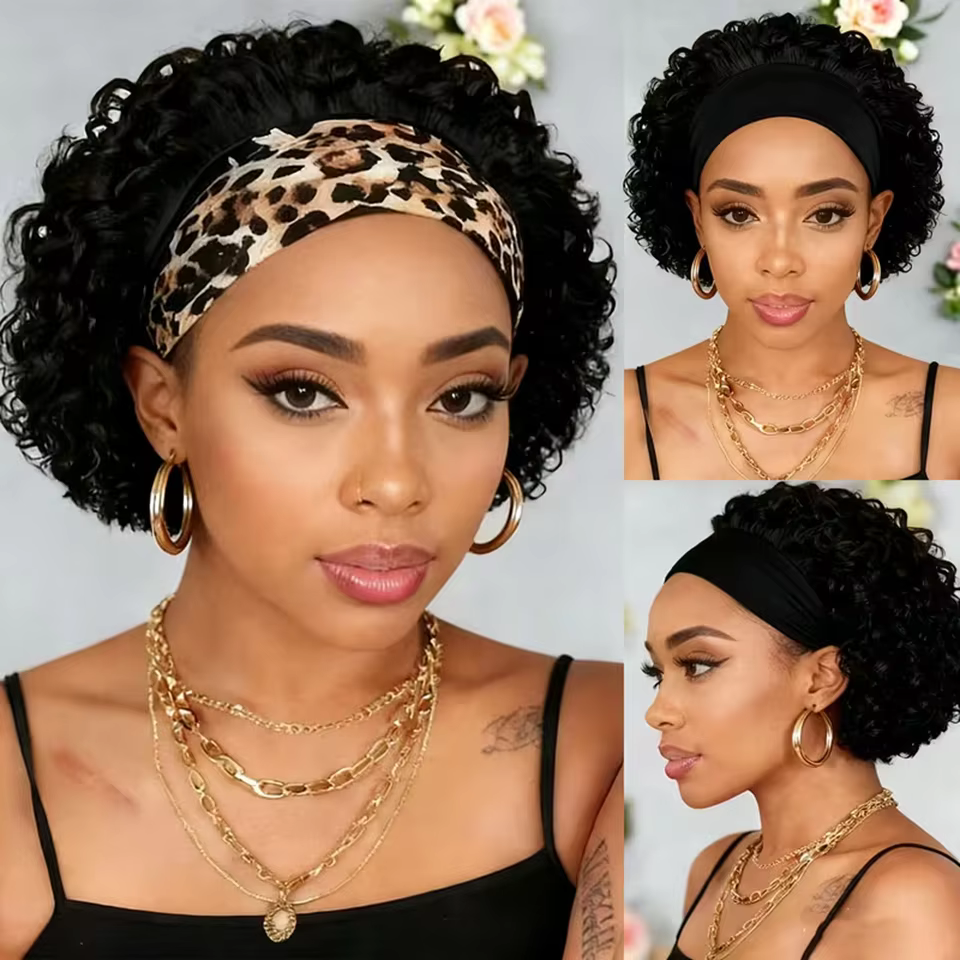 Perruque bandeau bouclée bob brésilien noir naturel