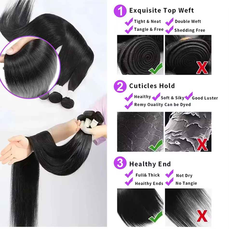 Extensions de cheveux humains brésiliens lisses en lots