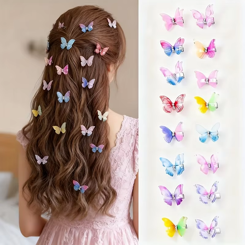 6/8/12 pièces, couleurs variées. Barrettes à cheveux papillon à double couche dégradées pour femmes. Ensemble d'accessoires quotidiens mignons sur le thème des princesses.