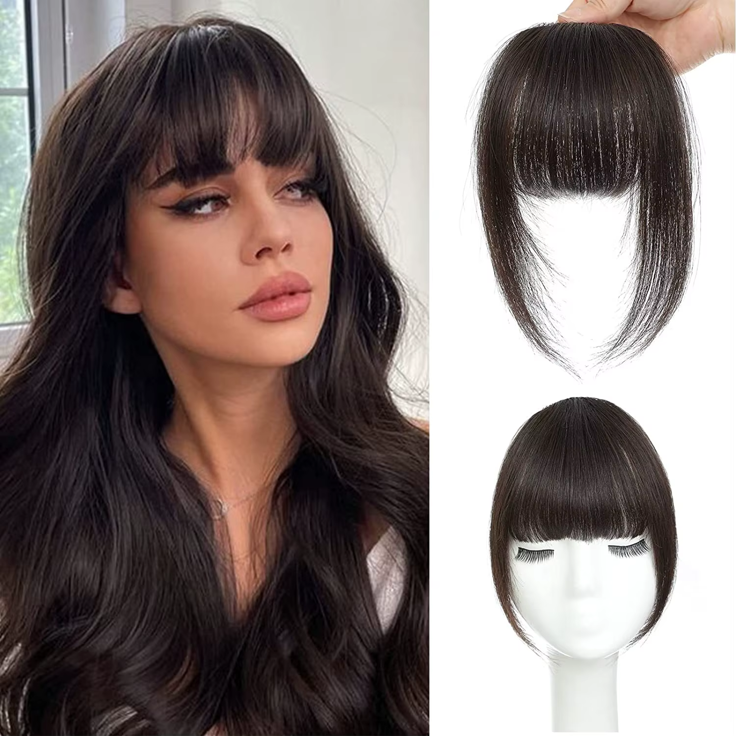 Extensions de cheveux à franges noires à clipser